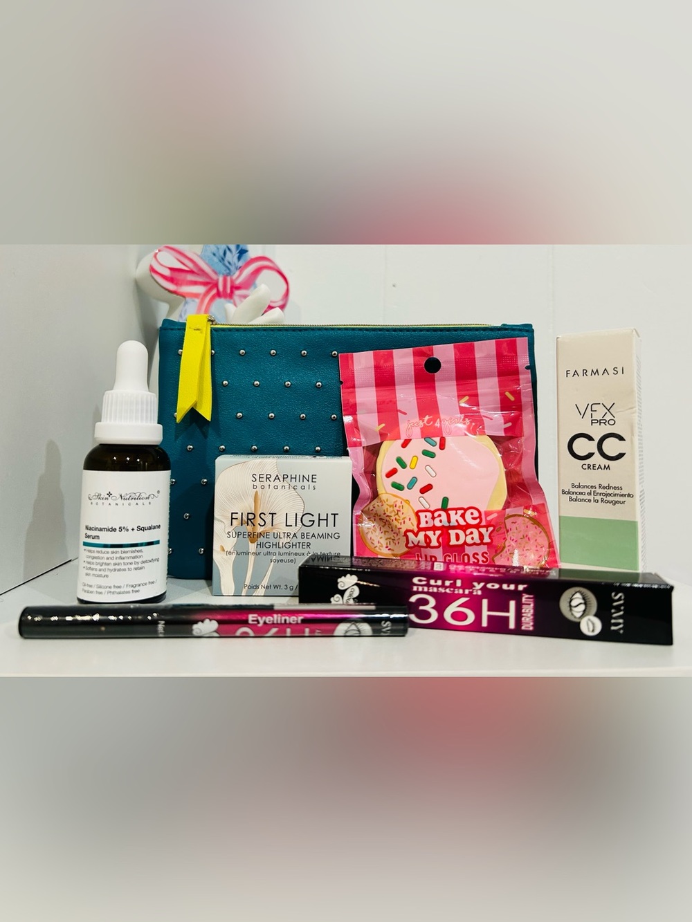ipsy Teal Studded Cosmetic Bag with Beauty Bundle